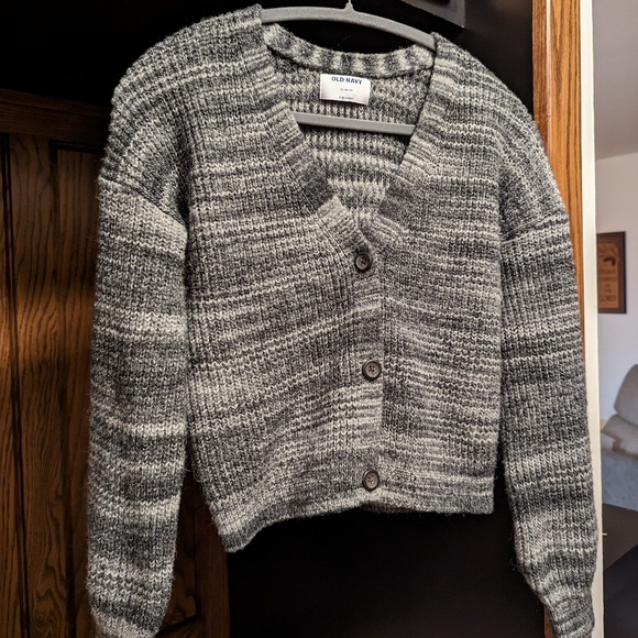 OLD NAVY heathered gray slouchy v-neck cardigan sweater - Picture 9 of 9